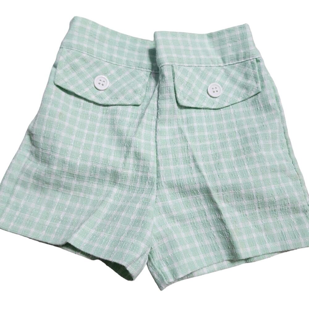 Vintage Buster Brown 3T Mint Green & White Shorts 60s 70s RARE Summer Gingham